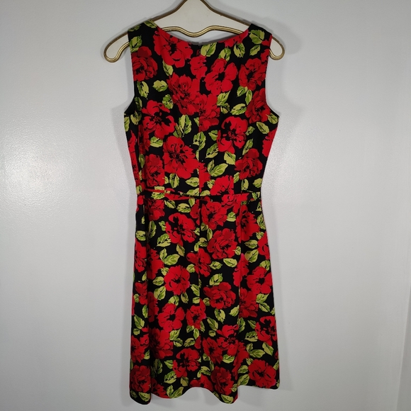 Talbots 100% Silk Red Rose A-Line Midi Dress Size 10 - Picture 6 of 11
